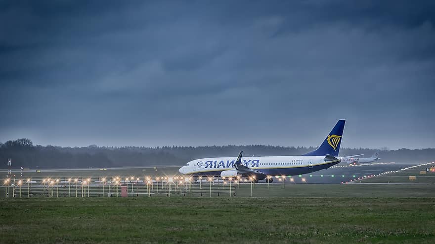 eindhoven, gop, Vliegtuigen, bewolkt, Ryanair, taxa, klar til at tage afsted
