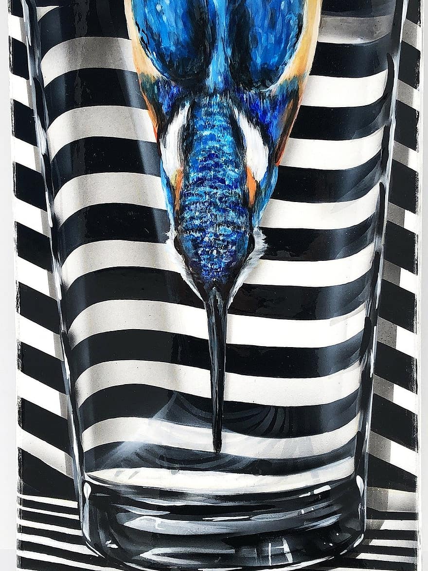 bird, kingfisher, art, striped, pattern, close-up, backgrounds, design, blue, decoration, fashion