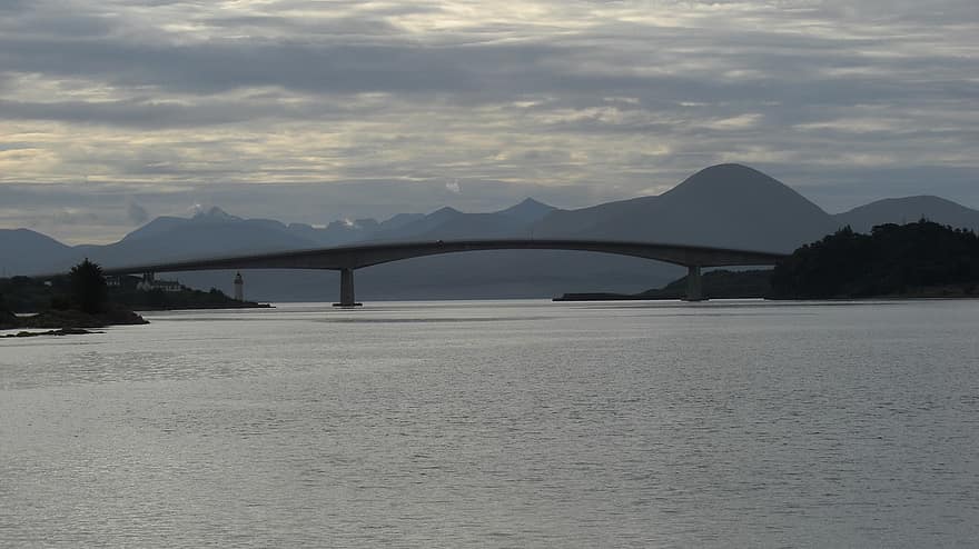 Bridge, Lake, Mountains, Highlands, Wind, Clouds, Water, Nature, Vacations, Scotland, mountain