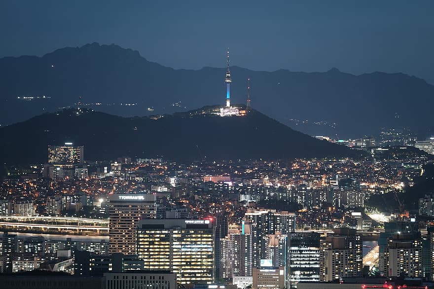 Nachtsicht, Stadt, die Architektur, Gebäude, Licht, dunkel, namsan, Namsan Tower, Nacht-, Stadtbild, berühmter Platz