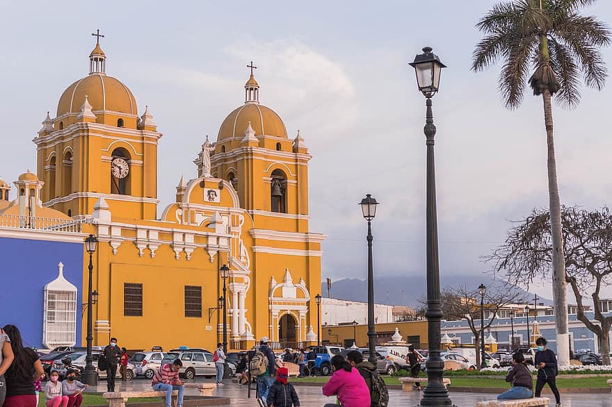 trujillo, Peru, biserică, apus de soare, peisaj, catedrală