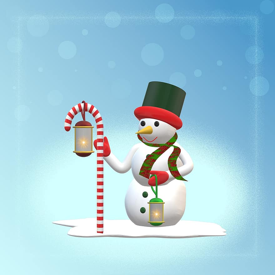 Snowman, Christmas, Winter, Cold, Party, Background, Outdoor, Knots, Scarf, December, Lantern