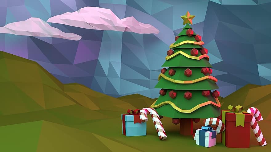 helligdage, 3d, jul, træ, xmas, dekoration, gengive, lystig, december, lykkelig, sæson