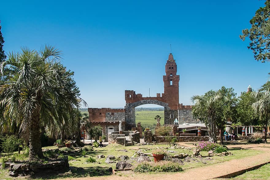 Castle, Courtyard, Pittamiglio, Uruguay, Palm, Tower, Building, Historical, Architecture, Landscape, Outdoors