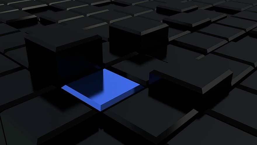 cube, ombre, 3d, noir, bleu, image de fond, mixeur, fermer, fond d'écran, futuriste, modèle
