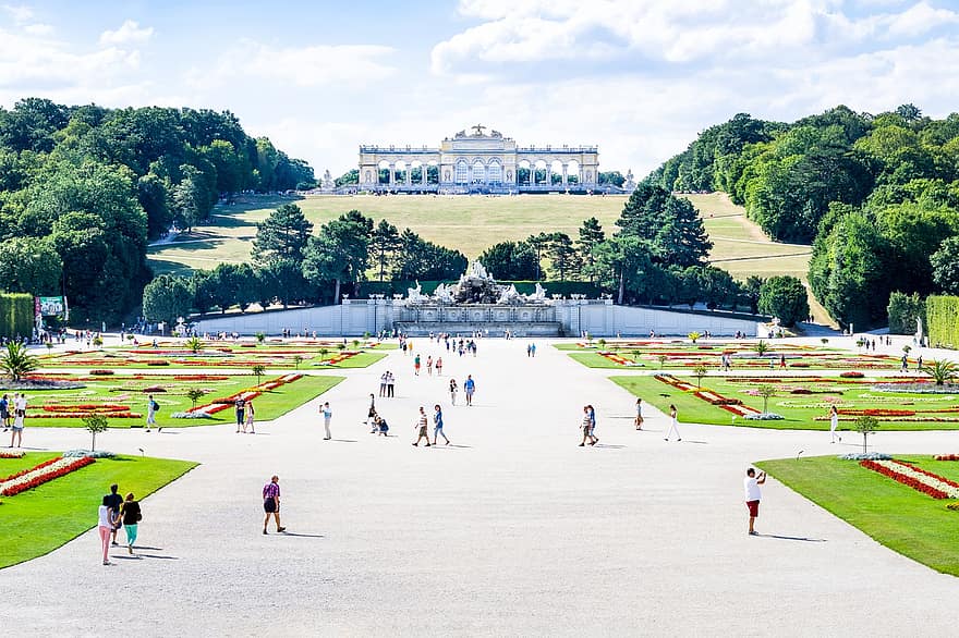 város, park, utazás, idegenforgalom, Ausztria, Schönbrunn, Bécs, palota, tájékozódási pont, utazó, cél