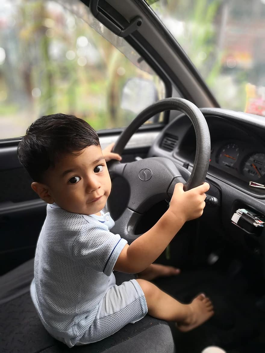 dítě, auto, malajsky, Dítě Na Kolech, Dětské řízení, Strana řidiče, volant