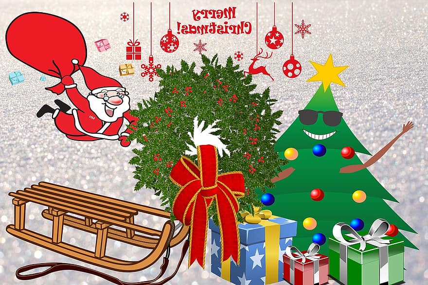 Navidad, festival, abeto, Feliz Navidad, regalos, papá Noel, decoración, color, rojo, víspera, tradicion