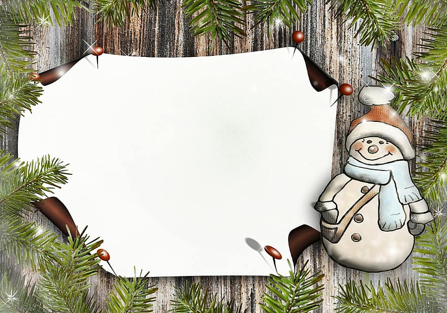 sneeuwman, papier, wenskaart, ansichtkaart, nieuwjaarsdag, Kerstmis, mededelingenbord