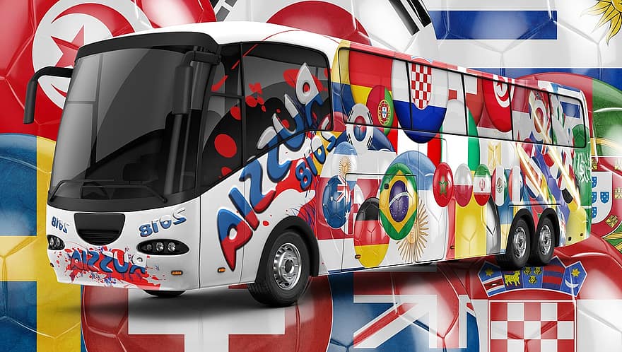 Fußball-Weltmeisterschaft 2018, Fußball, Russland 2018, Russland, Bus, Mannschaftsbus, Mannschaften, Teilnehmer