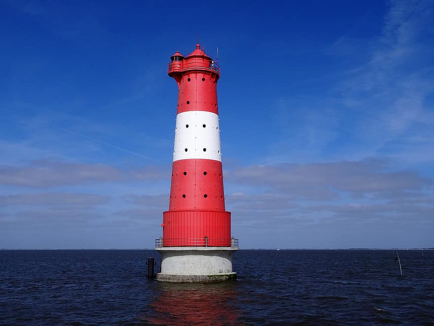 Lighthouse, Dangast, Wilhelmshaven, Coast, Transport System, Wadden Sea, Nautical, Jade, Sea, Illuminated Signs, Red
