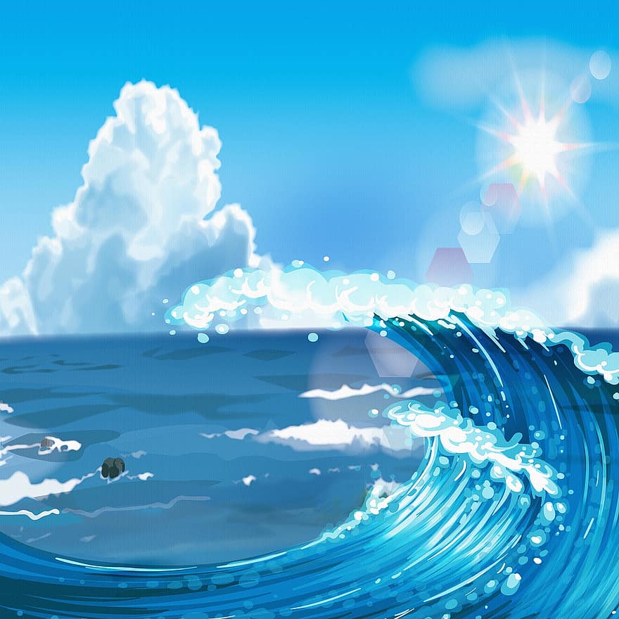 Fundo das ondas do oceano, céu, mar, de praia, paraíso, agua, oceano, panorama, natureza, Dom, tropical
