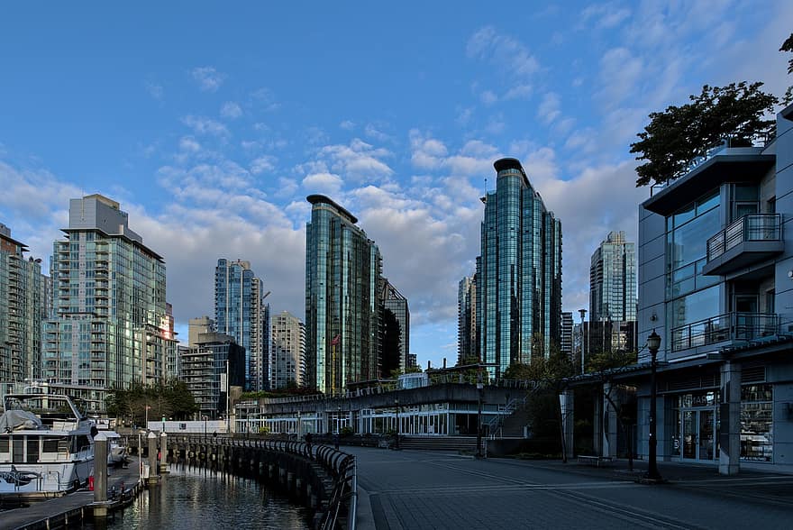 prédios, Vancouver, Canadá, paisagem urbana, skyline, arquitetura, cidade, urbano, moderno, céu, arranha-céu