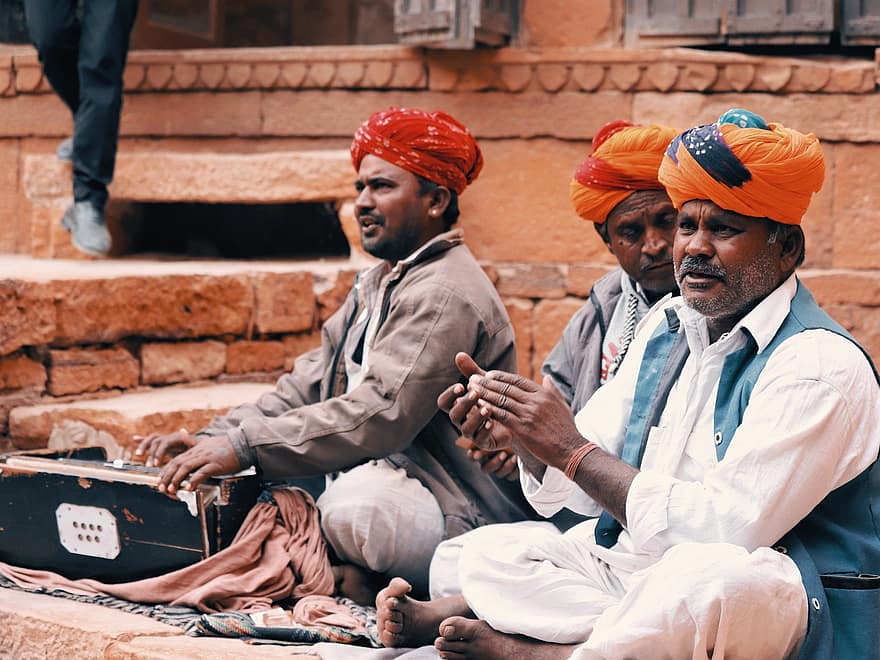 ラージャスターン州、jaisalmer、伝統的な、文化、男達、インド、アジア、座っている、アダルト、男性、ターバン