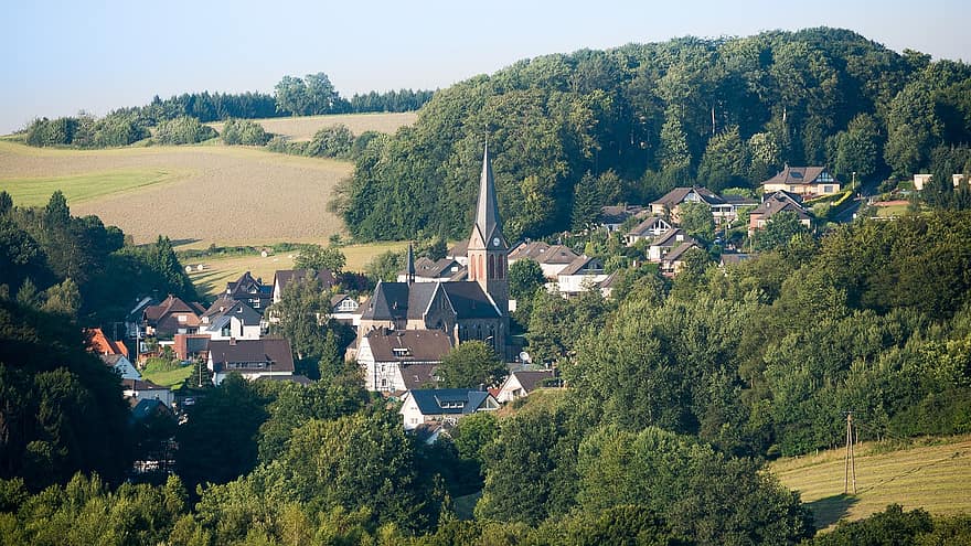Chọn, Kürten-olpe, đất bergisches, Con đường Mill, Quận Rheinisch-bergischer, làng, nhà thờ, cộng đồng, phong cảnh, những ngôi nhà