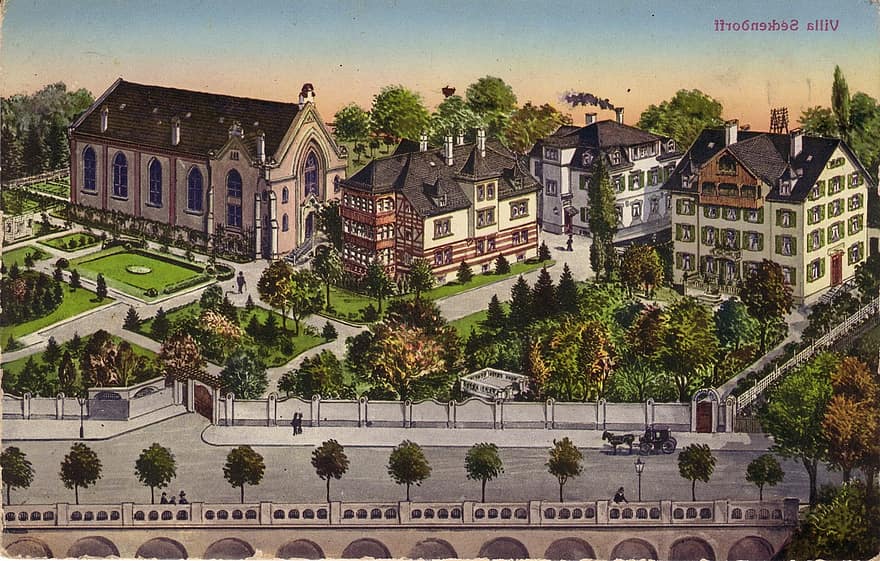 Cannstadt, tarjeta postal, antiguo, retro, nostálgico, Villa Seckendorf, Enriqueta de Seckendorf, Krangenherberge, pasado, mercado de pulgas, históricamente