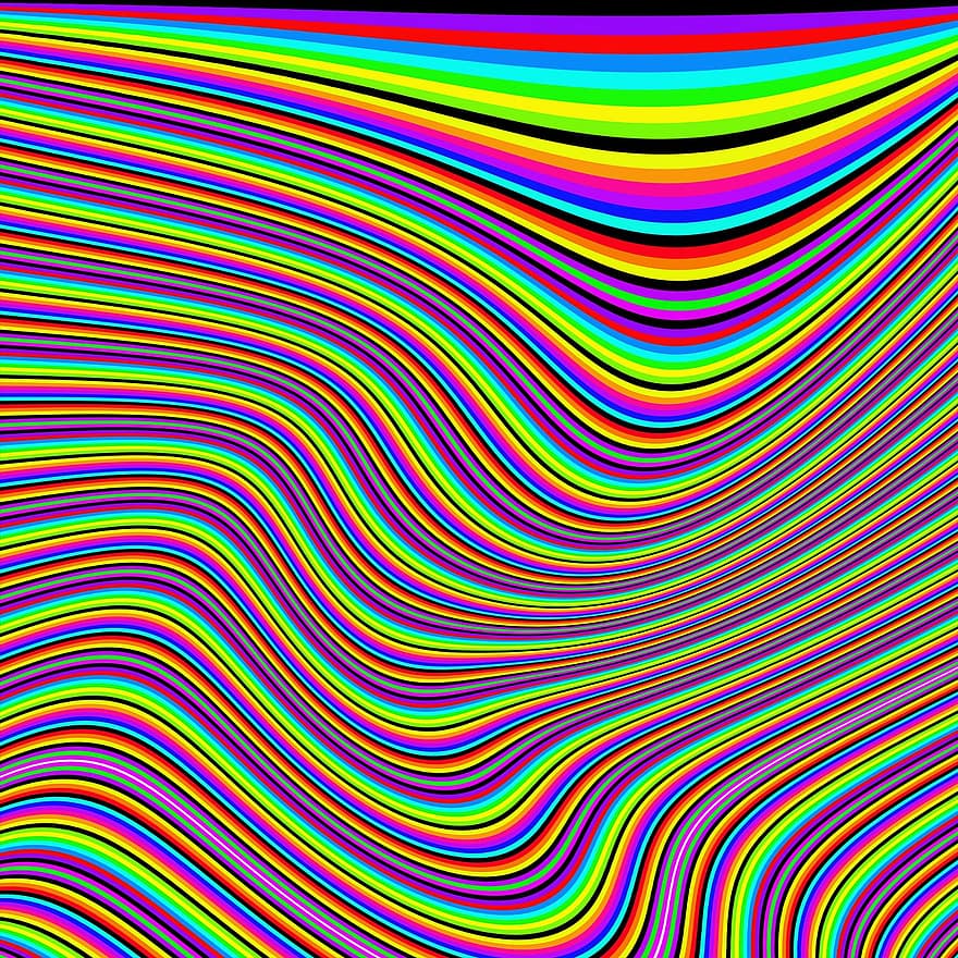 regnbue, bølger, mønster, linjer, struktur, Forvrænget baggrund, baggrund, tapet, skæv