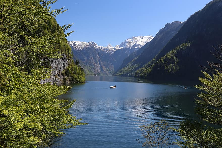 озеро, King Lake, бавария, воды, весна, природа, гора, летом, синий, зеленого цвета, лес