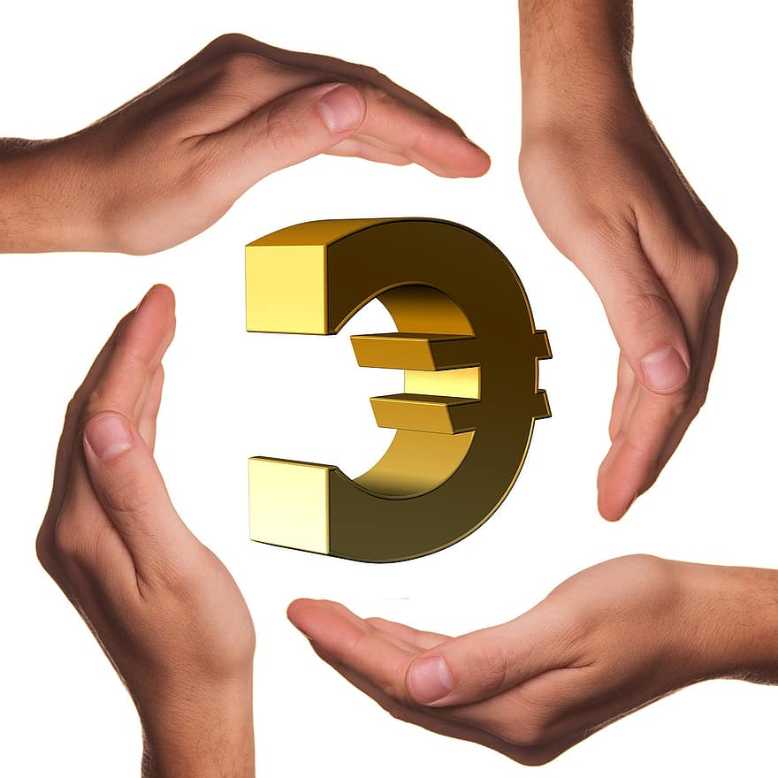 skydda, händer, euro, hand, valuta, pengar, presentation, finger, donation, finansiera, delar
