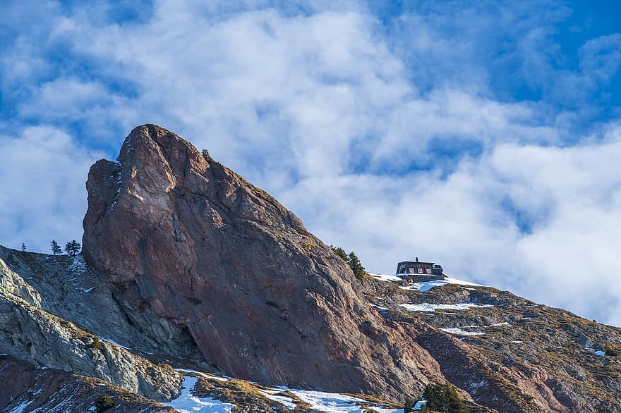 Mountain, Cabin, Winter, Snow, Rocks, Alps, Nature, Landscape, Brunni, Canton Of Schwyz, mountain peak
