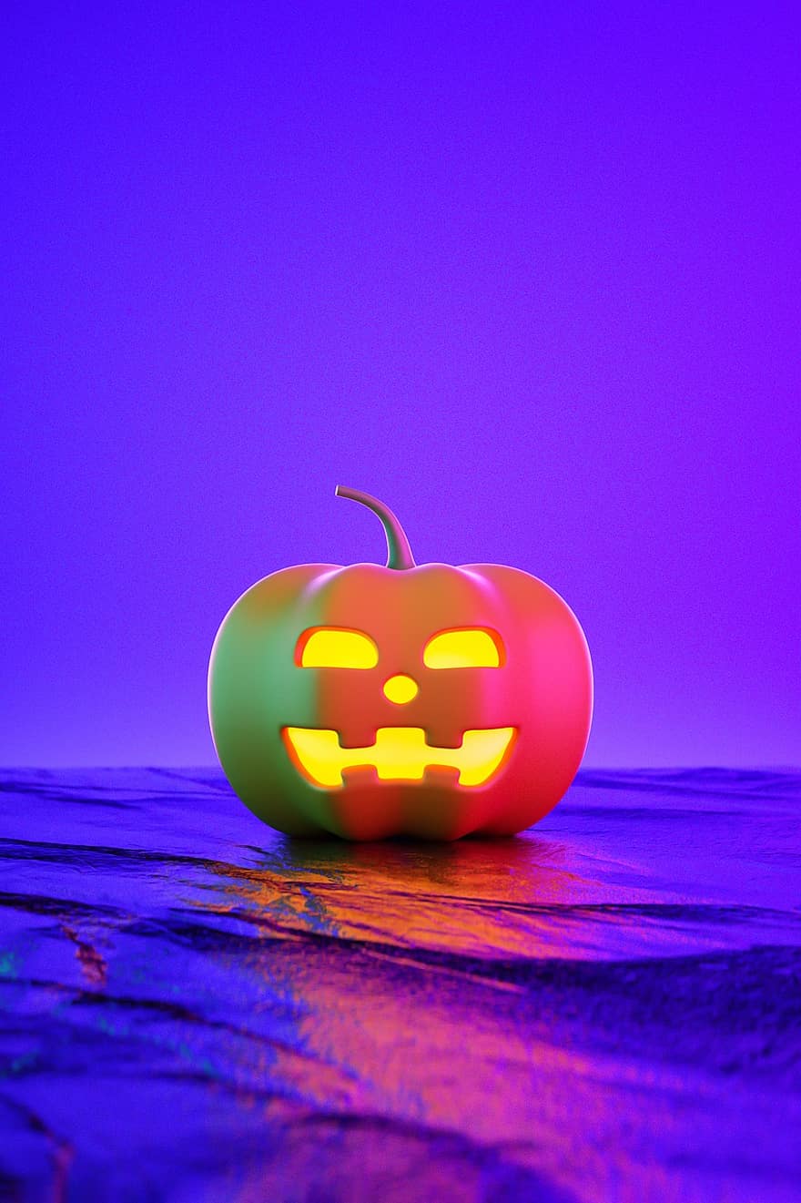 Halloween, Pumpkin, Jack-o-lantern, Grimace, Lantern, Light, Decoration, Celebration, Horror, Cartoon, Cute