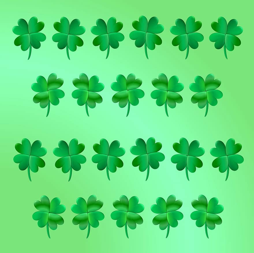shamrock, zaļa, četri, lapas, āboliņš, st, patriks, Īrija, svētais, svinības, simbols