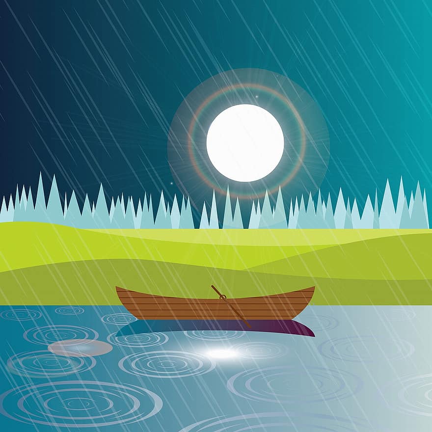 Regen en meer achtergrond, boot, maan, weer, zee, koude, creativiteit, meer, structuur, Bos, nat