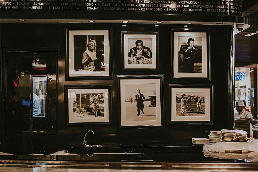 Retro, Pictures, Vintage, Decor, Wall, Wall Decor, Decoration, Interior, Black And White, Black Wall, Restaurant