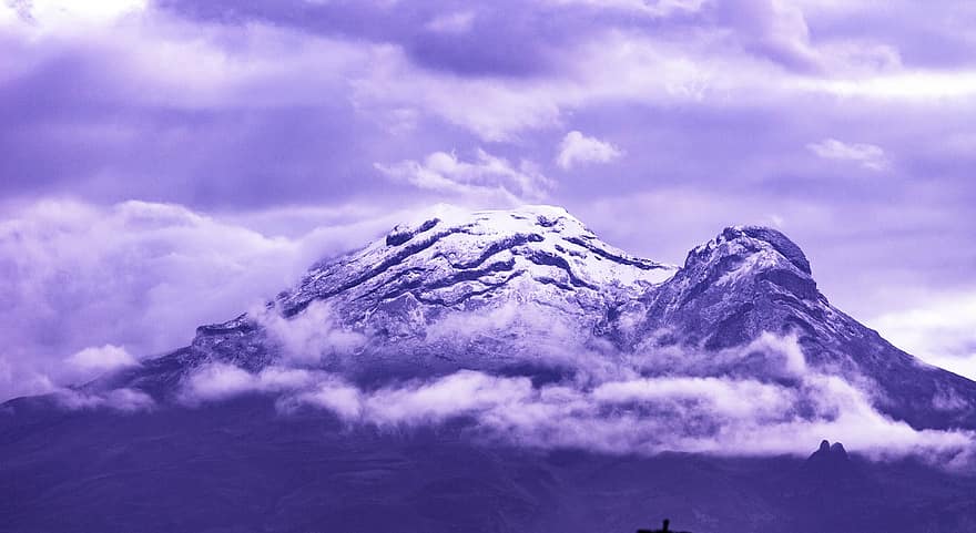 vulkanas, Meksika, Violetinis peizažas, kalnas, kraštovaizdį, kalnų viršūnė, debesis, dangus, sniegas, kalnų, oras