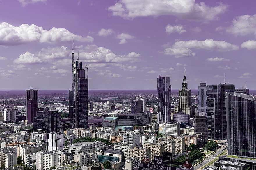 Varsova, kaupunkikuvan, pilvenpiirtäjät, Puola, arkkitehtuuri, kaupunki, rakennukset, siluetti