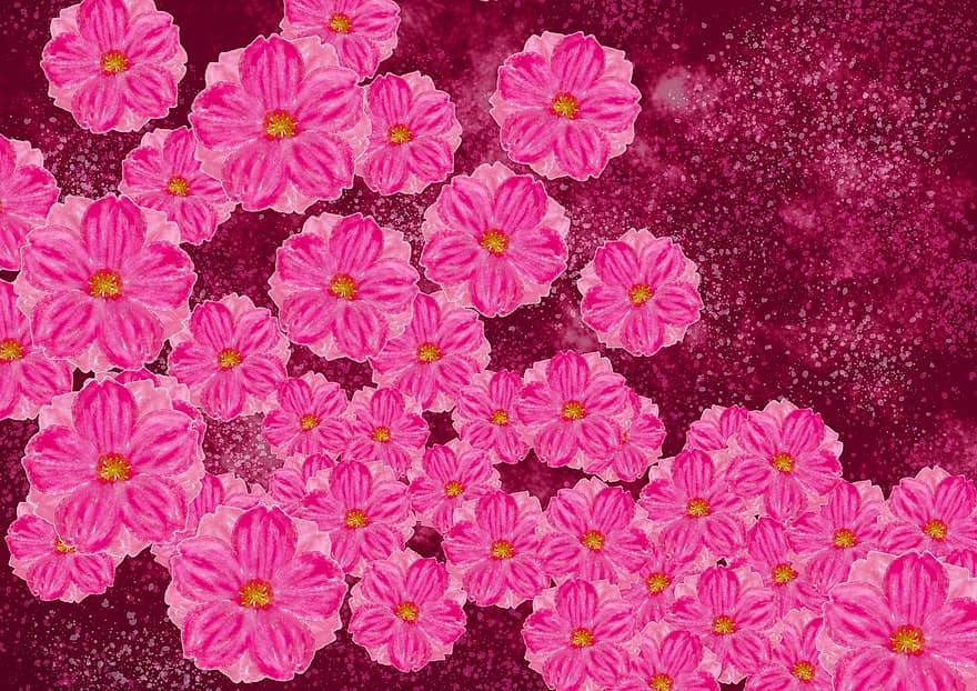 Цветение вишни, цветочный дизайн, японская модель, Азия, обои на стену, бесчисленный, распыление, Непрерывный узор, альбом, фон, розовый цветок