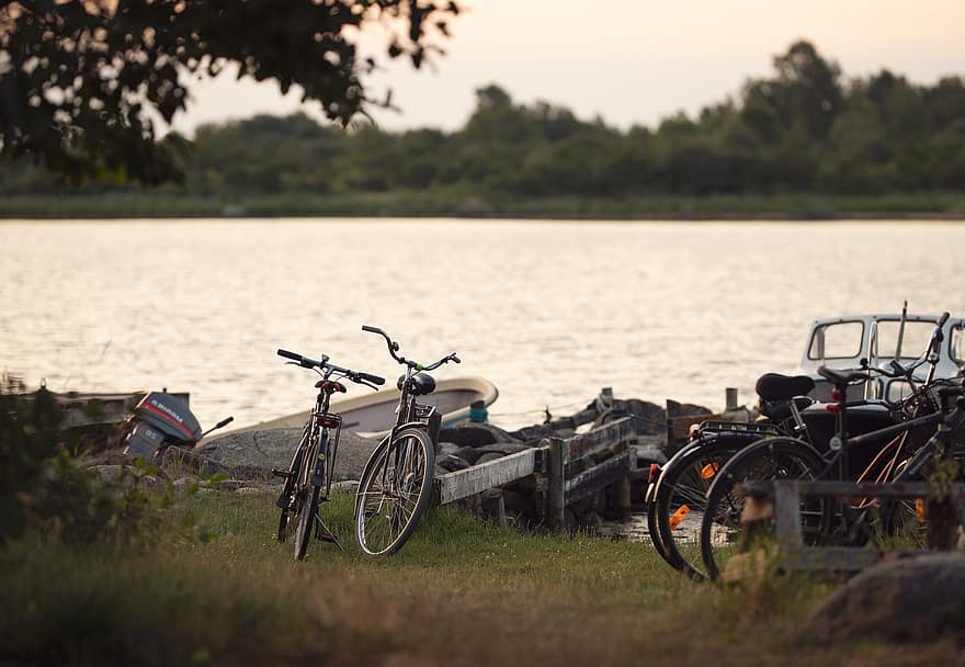 vélo, Lac, la nature, en plein air, Voyage, exploration, bicyclette, bateau, rivière, été, transport