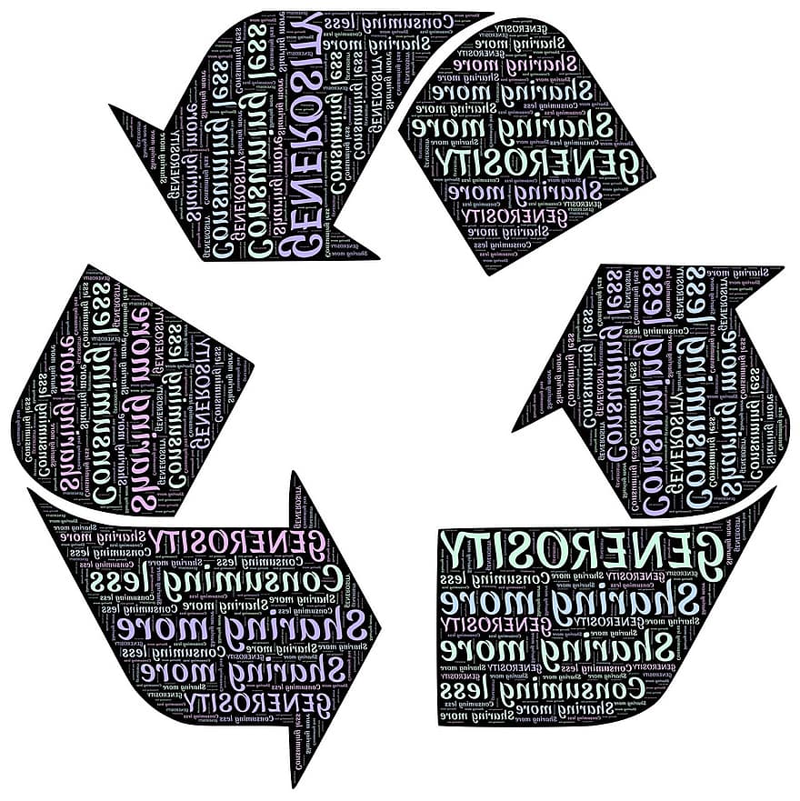 소비, 재활용, 관대, 나누는, 보존, 교환, 연결, 관계, 커뮤니티, 팀워크, 단일성