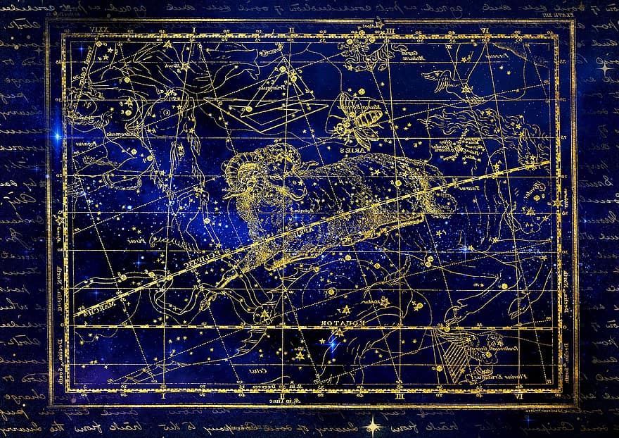 constel · lació, aries, signe del zodíac, cel, cel estrellat, Alexander Jamieson, salutació, targeta de felicitació, Star Atlas, horòscop, astrologia