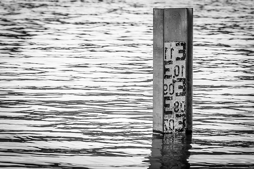 Level, Water, Lake, Flow, Number, Dipstick, Scale, Metal, Landscape, Mark, no people