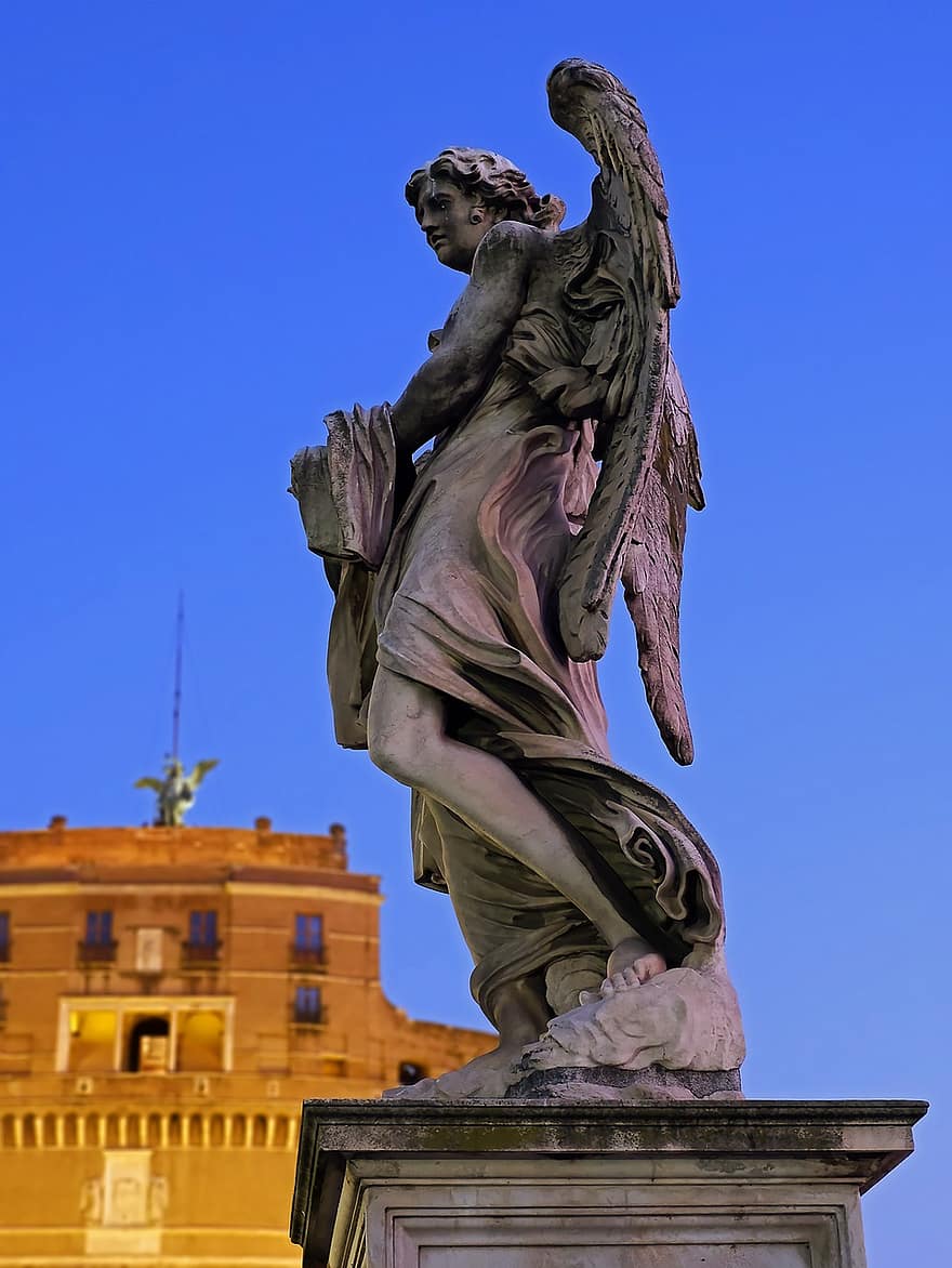 eņģeļa statuja, pilsētas laukums, roma, statuja, skulptūra, Itālija, pilsētas, slavenā vieta, kristietība, arhitektūra, reliģiju