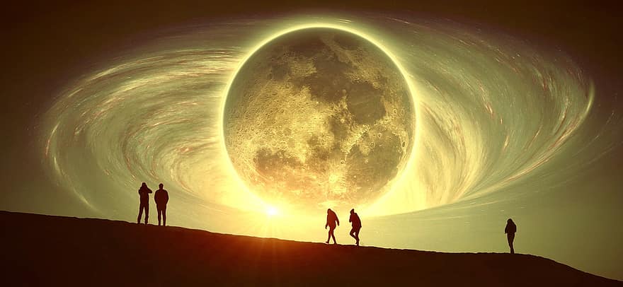 фантазія, місяць, людини, ніч, мрія, небо, сюрреалістичний, простору, Всесвіт, темний, світло