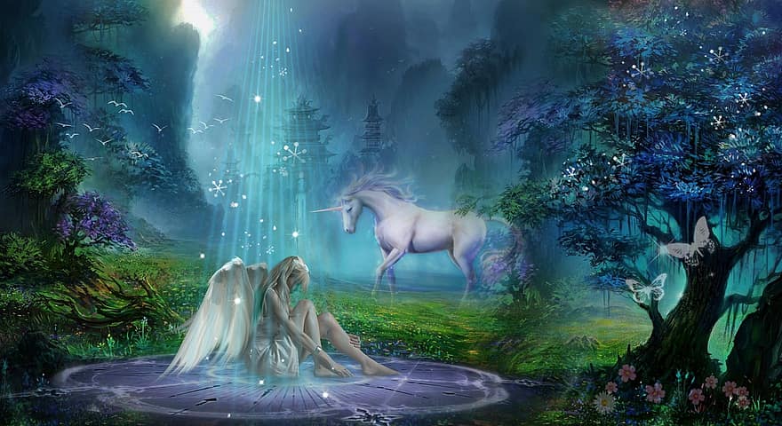 Female, Unicorn, Fantasy, Forest, Mystical, Dream, Magical, Angel, Fairy, Butterfly, Magic