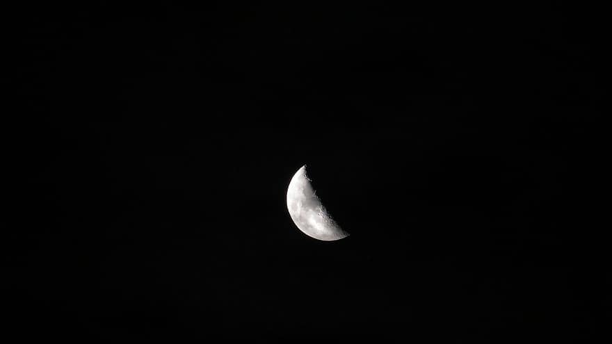 ay, gökyüzü, gece, İlk çeyrek, ışık, Ay ışığı, siyah