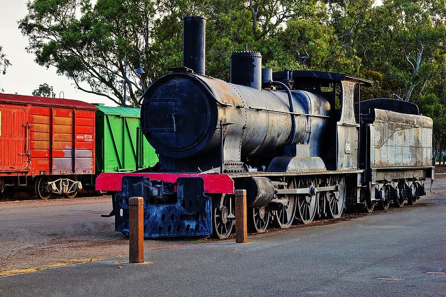 蒸気、列車、機関車、歴史的な、鉄道、交通手段、蒸気機関車、線路、古い、業界、輸送モード