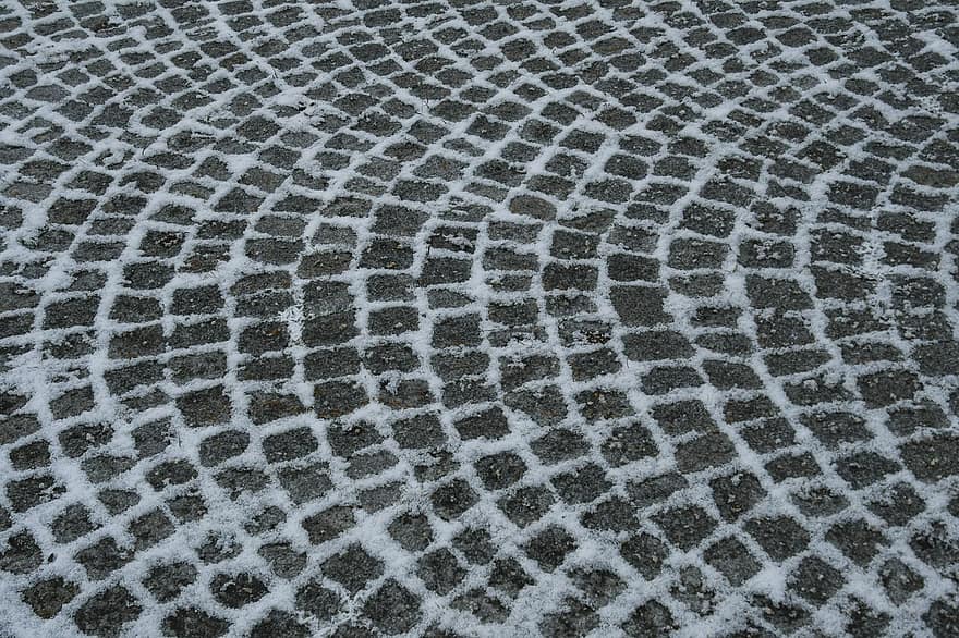 trotuar, cobblestones, structura, zăpadă, iarnă, fundaluri, abstract, model, a închide, umed, stare brută