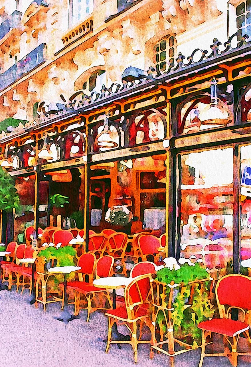 Parijse Bistro, Parijs, trottoir, restaurant, Frankrijk, Frans, Europa, bistro, cafe, stad, tafel