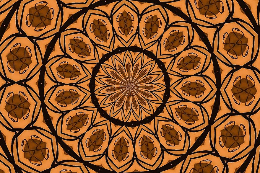 mandala, patró, taronja, fons de pantalla, calidoscopi, geomètric, disseny, resum, fractal, ambre, ornament