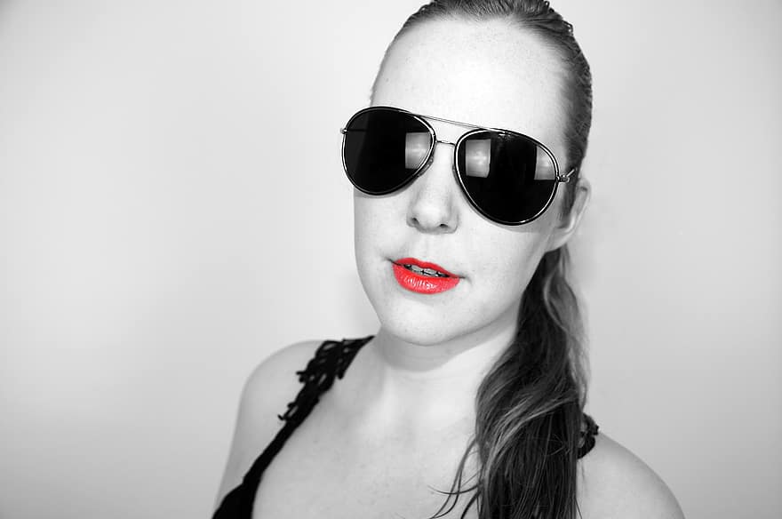 Sunglasses, Woman, Red Lips, Face, Head, Fashion, Portrait, Glasses, Sporty, Human, Optics