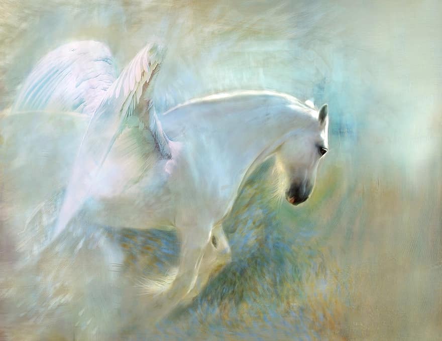 Angelic, Wings, Heavenly, Shire, Horse, Pegasus, Feather, Fly, Winged, Symbol, Icon