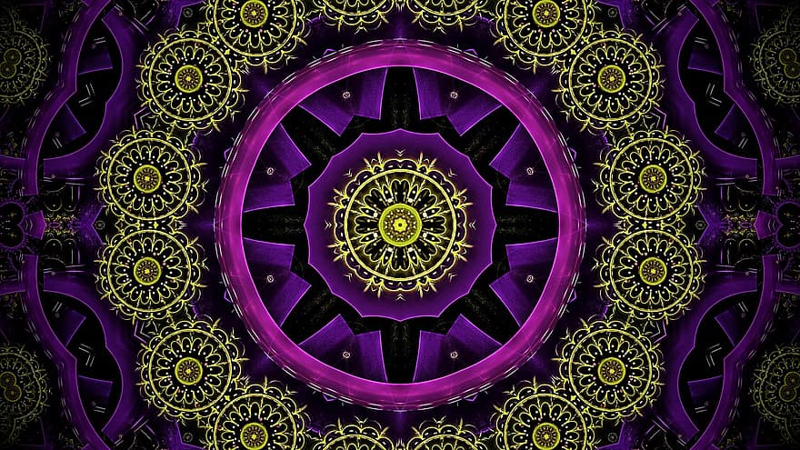 roseta, caleidoscópio, estampa floral, mandala, fundo violeta, papel de parede violeta, arte, papel de parede, origens, decoração, abstrato