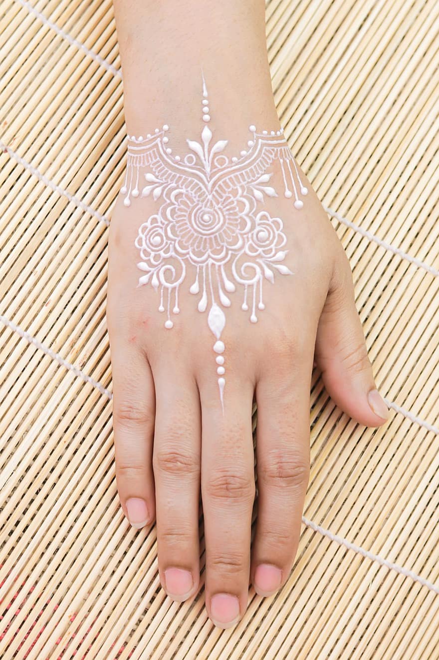 mehndi, henna, tatuaż, dłoń, projekt, kultura, tradycyjny, wzór
