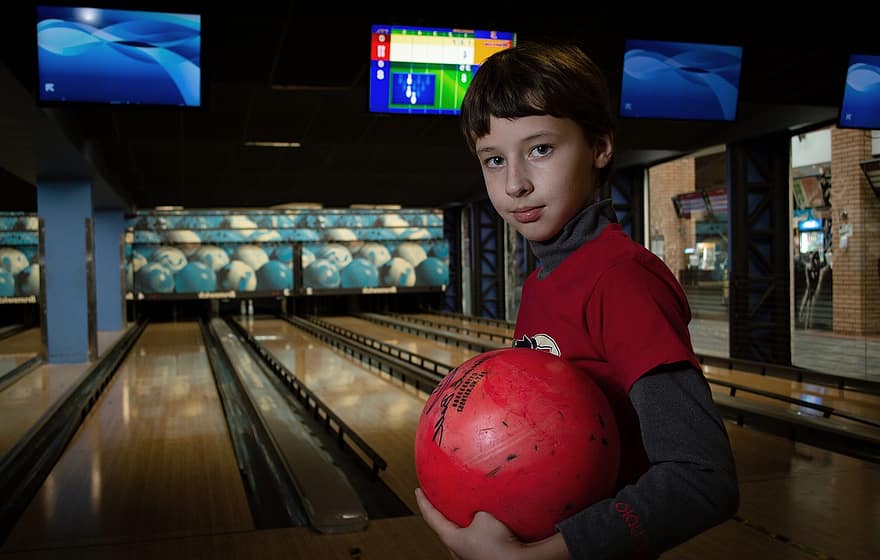 boy, kid, bowling, child, boys, one person, indoors, sport, fun, childhood, playing