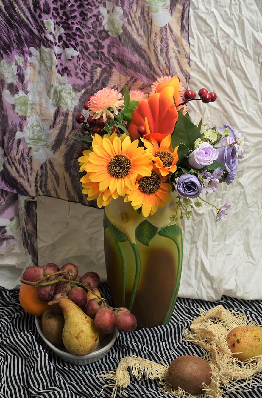 bunga-bunga, buah, vas, pir, Kiwi, bunga, kelopak