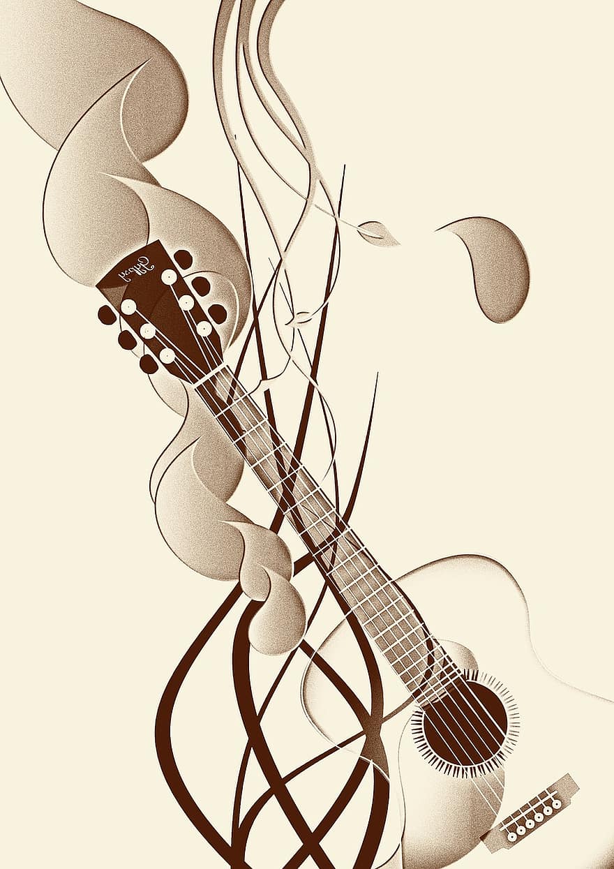 gitar, instrument, musikk, bakgrunn, atmosfære, følelse, bølge, linjer, abstrakt, design, grafikk
